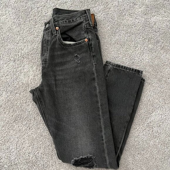 Women's Distressed Levi's Premium 501S Button Fly High Rise 26x28 - Black wash - Picture 2 of 6